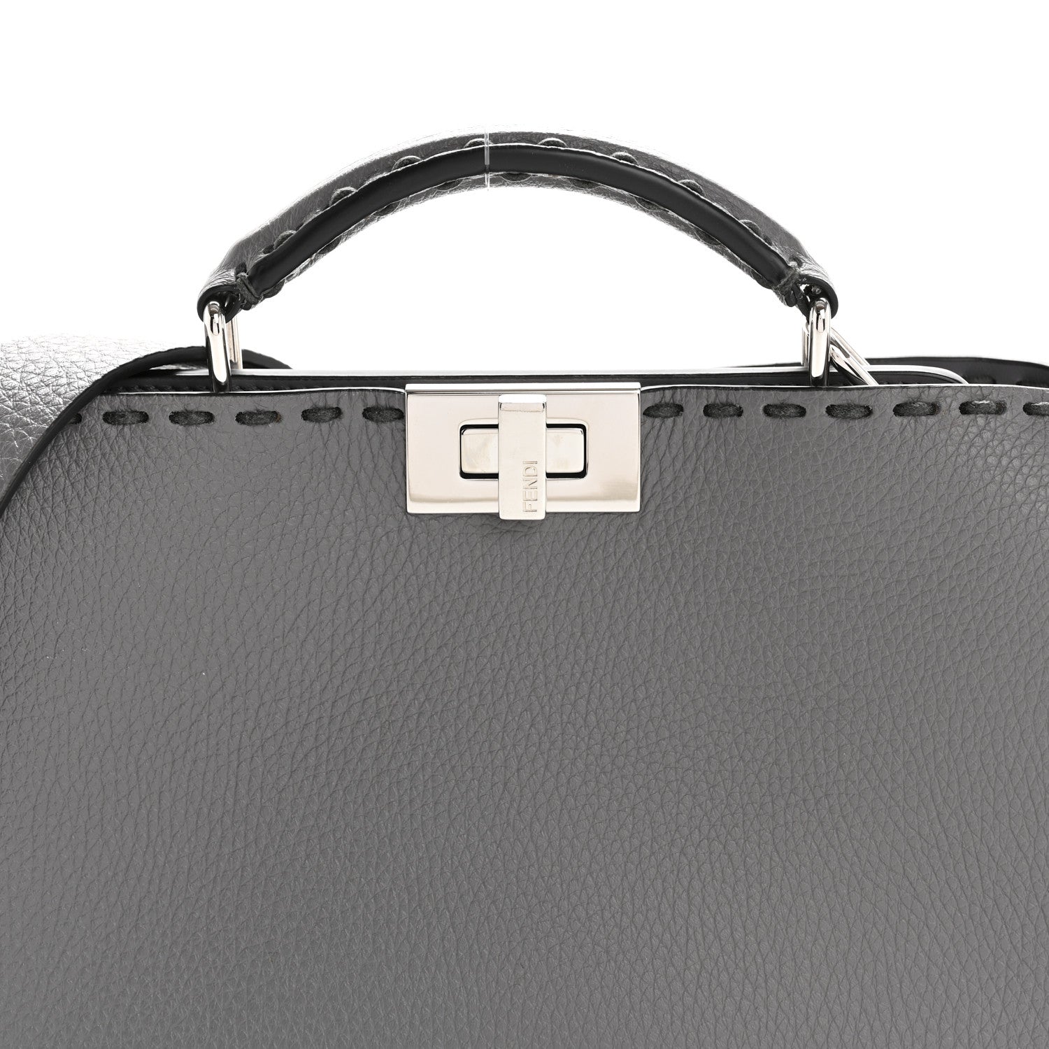 Fendi Cuoio Romano Selleria Macro Stitching Mini Peekaboo I SEE U Iconic Satchel Argento 7 of 11