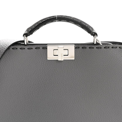 Fendi Cuoio Romano Selleria Macro Stitching Mini Peekaboo I SEE U Iconic Satchel Argento 7 of 11