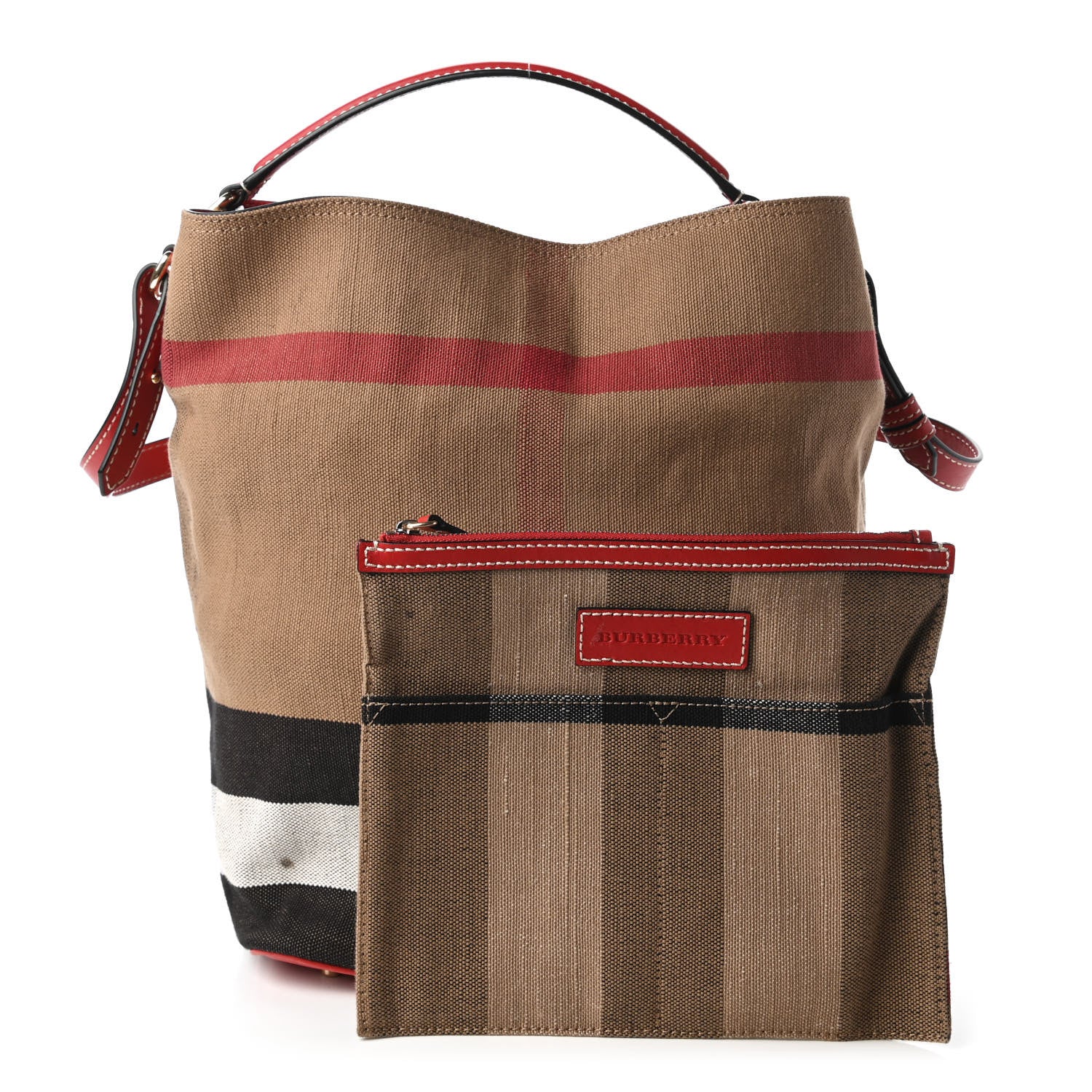 Burberry Canvas Mega Check Medium Ashby Hobo Cadmium Red 11 of 12