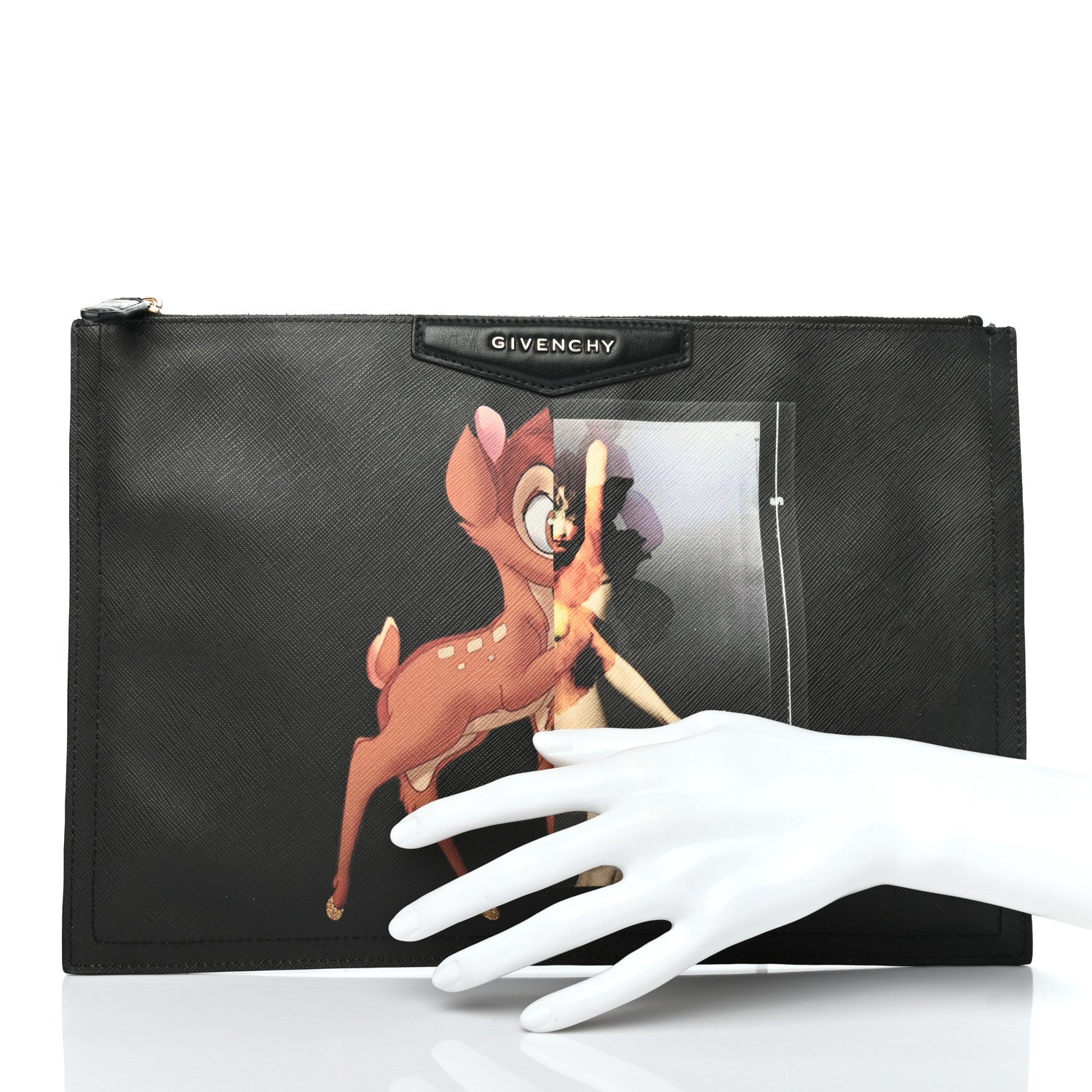 Givenchy Textured Coated Canvas Bambi Print Medium Cosmetic Pouch Black 2 of 8
