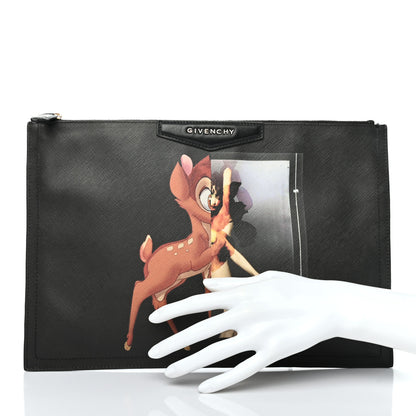 Givenchy Textured Coated Canvas Bambi Print Medium Cosmetic Pouch Black 2 of 8