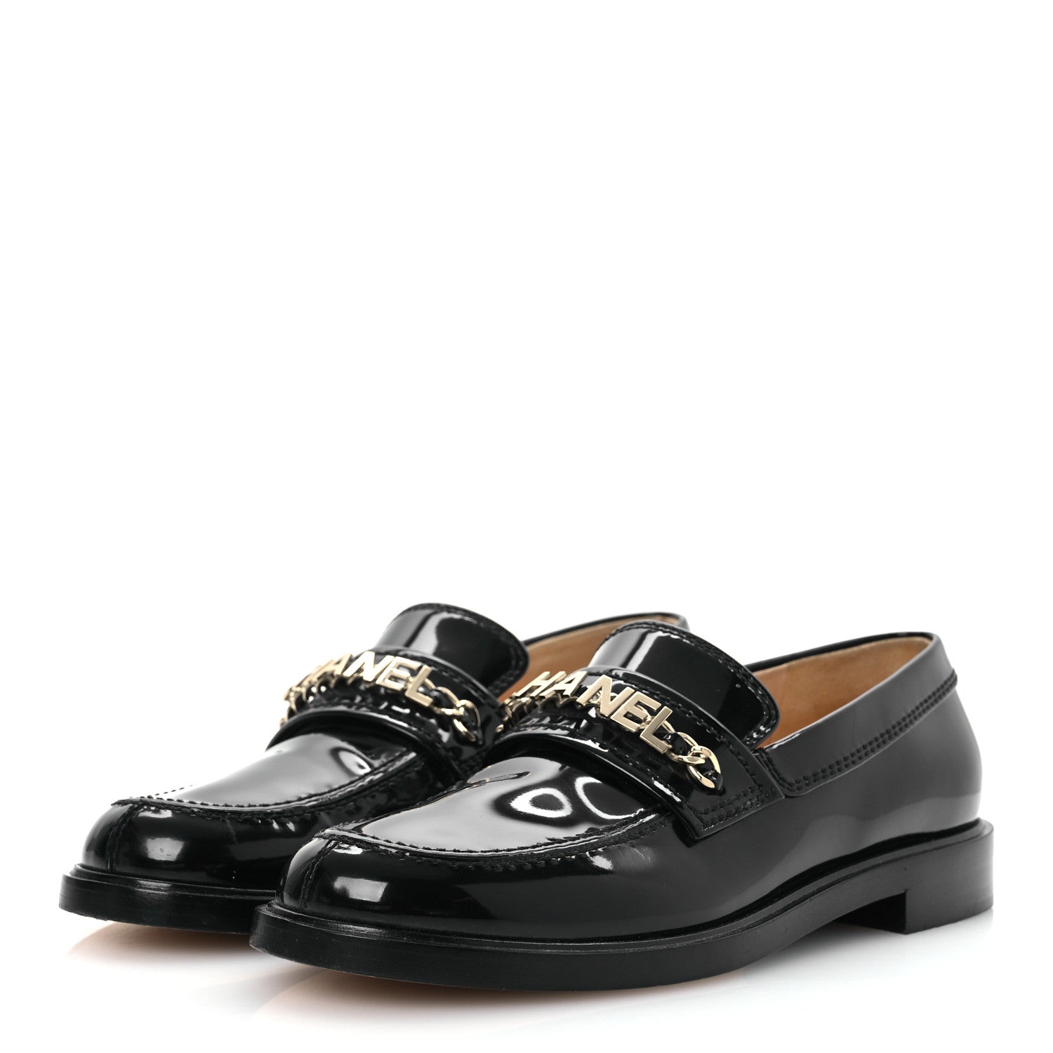 Chanel Patent Calfskin Logo Loafers 38.5 Black 4 of 11