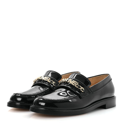 Chanel Patent Calfskin Logo Loafers 38.5 Black 4 of 11