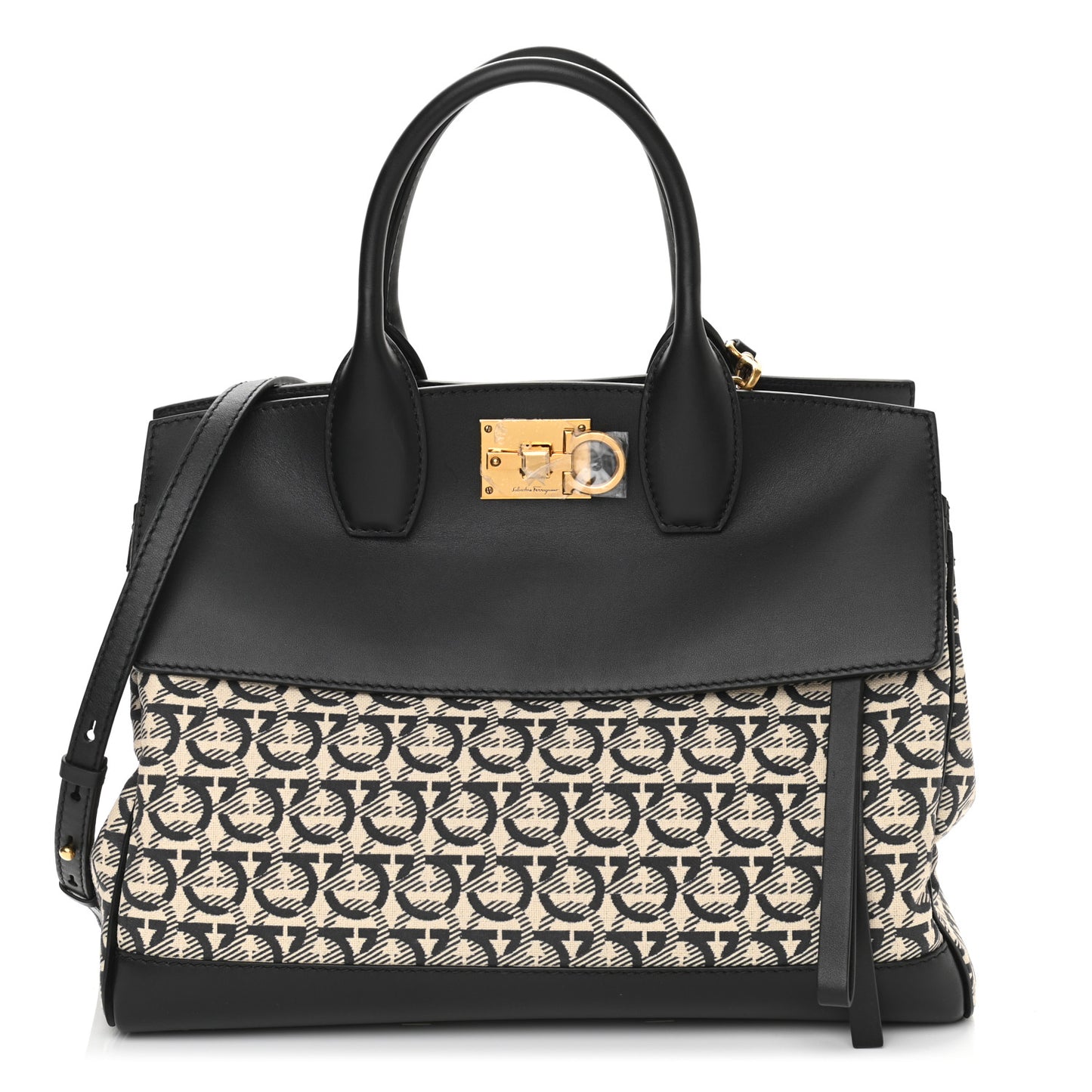 Canvas Calfskin Gancini The Studio Bag Black Beige
