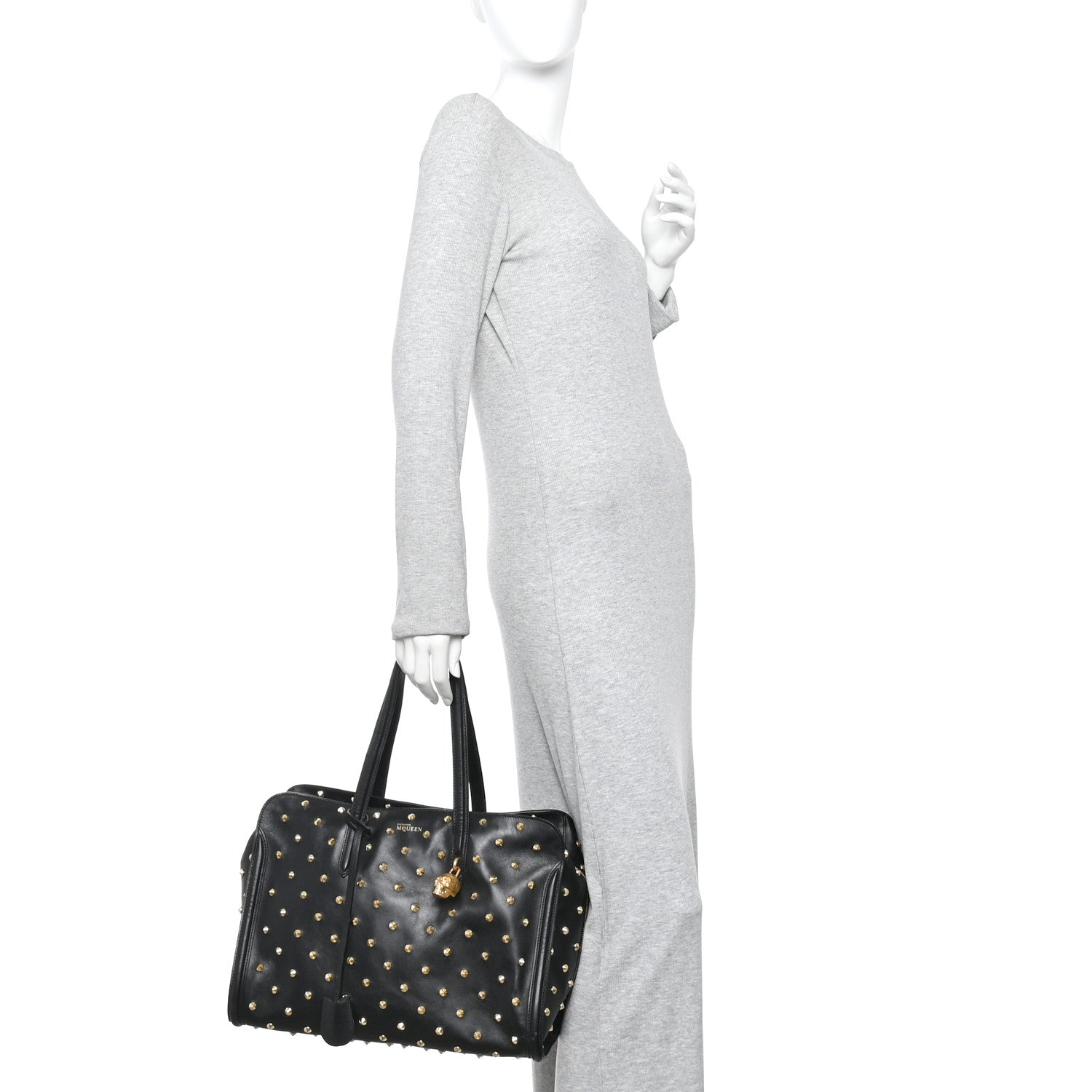 Alexander McQueen Calfskin Large Studded Padlock Zip Around Tote Black 2 of 11