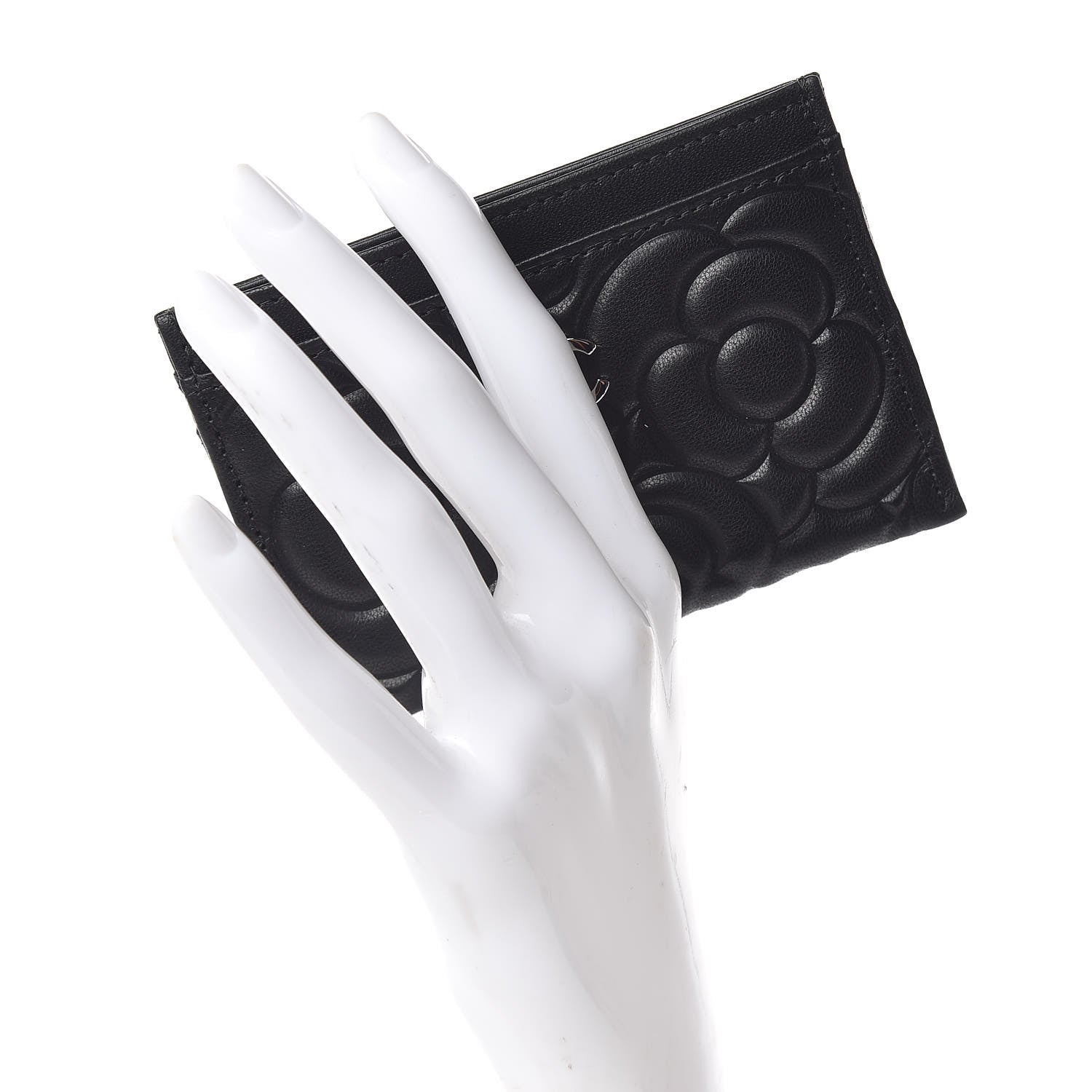 Chanel Goatskin Camellia Embossed Card Holder Black 2 of 9