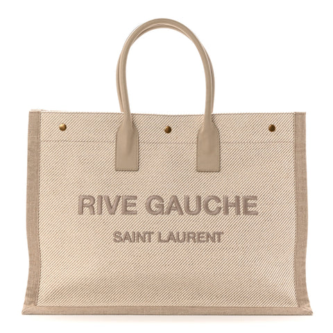 Linen Calfskin Rive Gauche Tote Beige Sea Salt