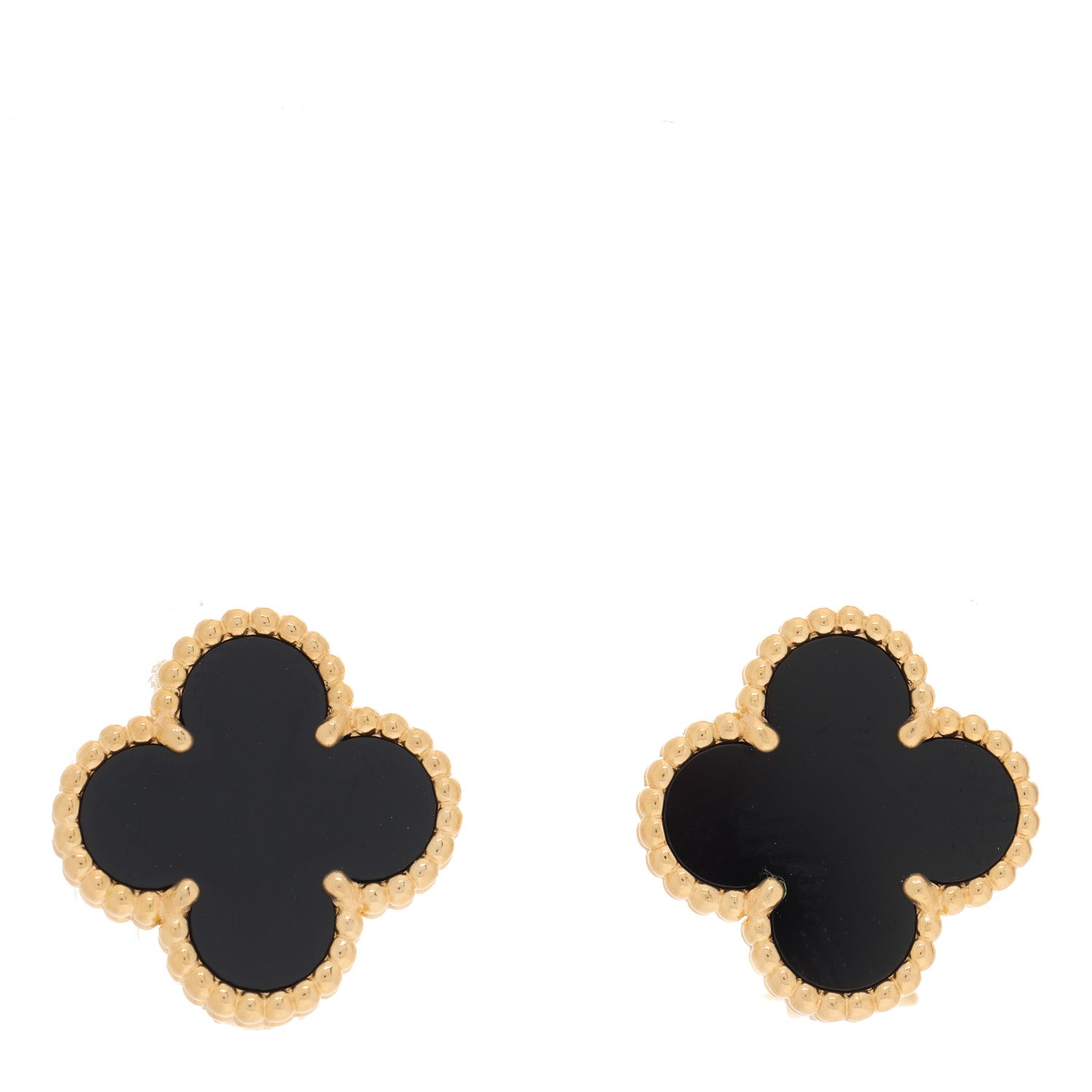 Van Cleef & Arpels 18K Yellow Gold Black Onyx Vintage Alhambra Earrings 1 of 5