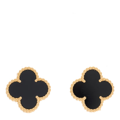 Van Cleef & Arpels 18K Yellow Gold Black Onyx Vintage Alhambra Earrings 1 of 5
