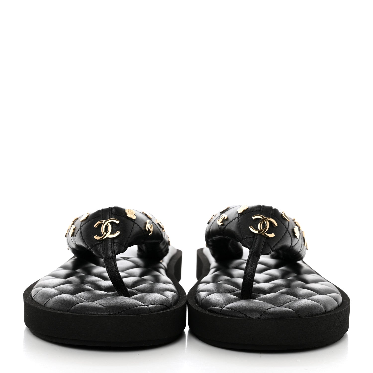 Chanel Lambskin Quilted Padded Charms Thong Sandals 41.5 Black 2 of 8