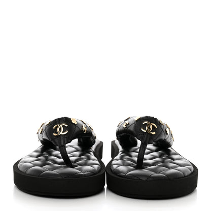 Chanel Lambskin Quilted Padded Charms Thong Sandals 41.5 Black 2 of 8