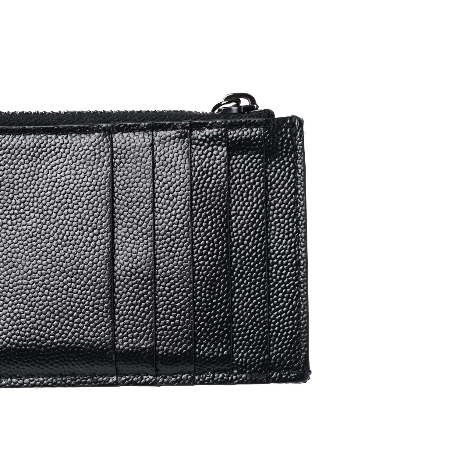 Saint Laurent Grain De Poudre Matelasse Chevron Monogram Fragments Zippered Card Case Black 11 of 12