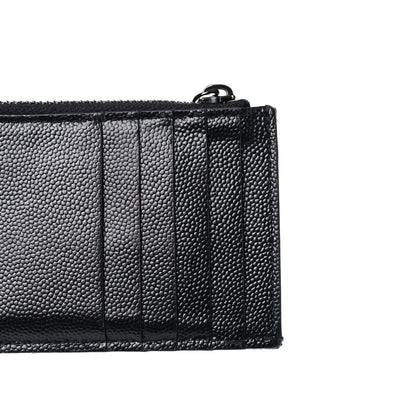 Saint Laurent Grain De Poudre Matelasse Chevron Monogram Fragments Zippered Card Case Black 11 of 12