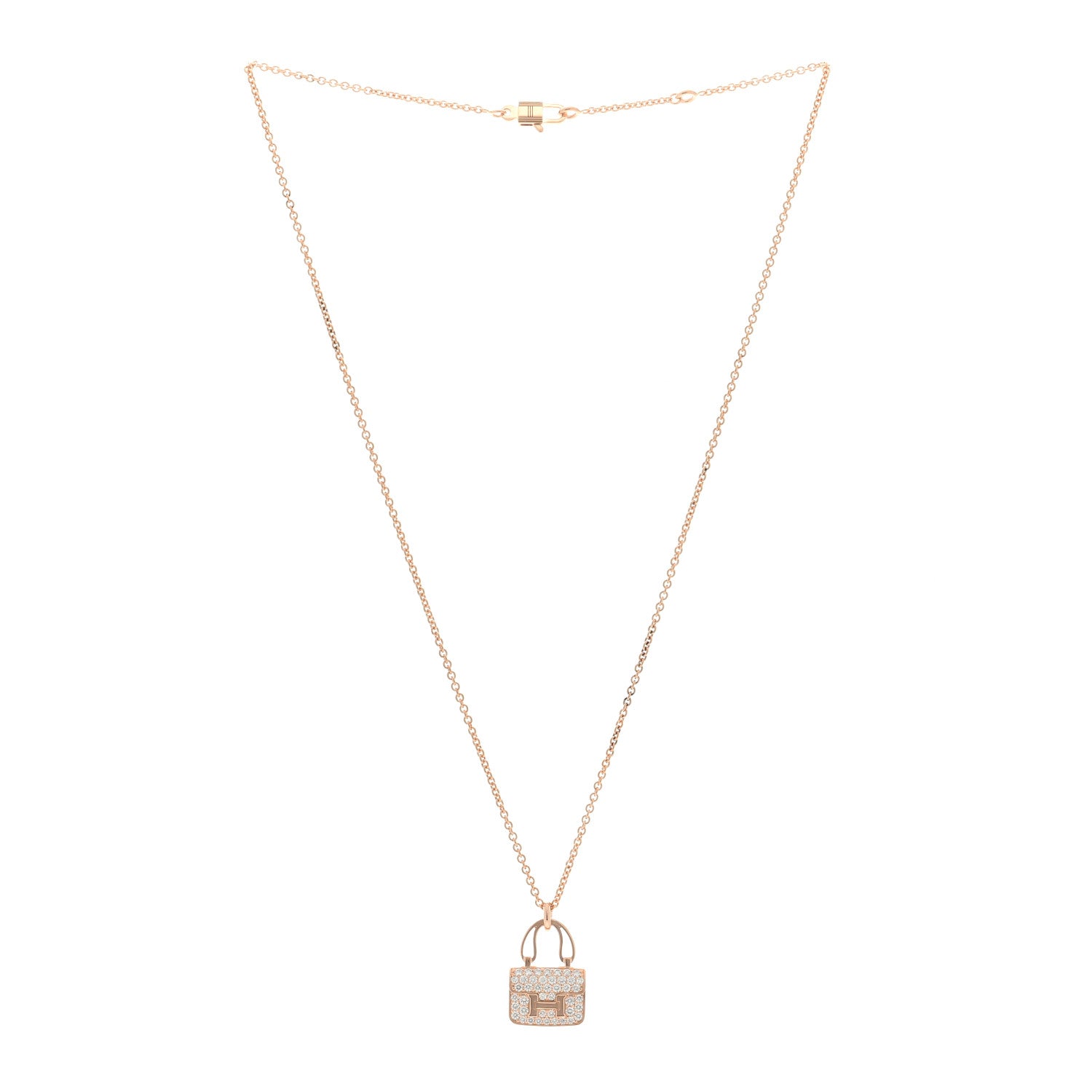 Hermes 18K Rose Gold Diamond Constance Amulettes Pendant Necklace 2 of 4