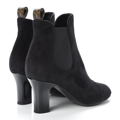 Louis Vuitton Suede Monogram Uniformes Cap Toe Chelsea 75mm Ankle Boots 36.5 Black 4 of 7