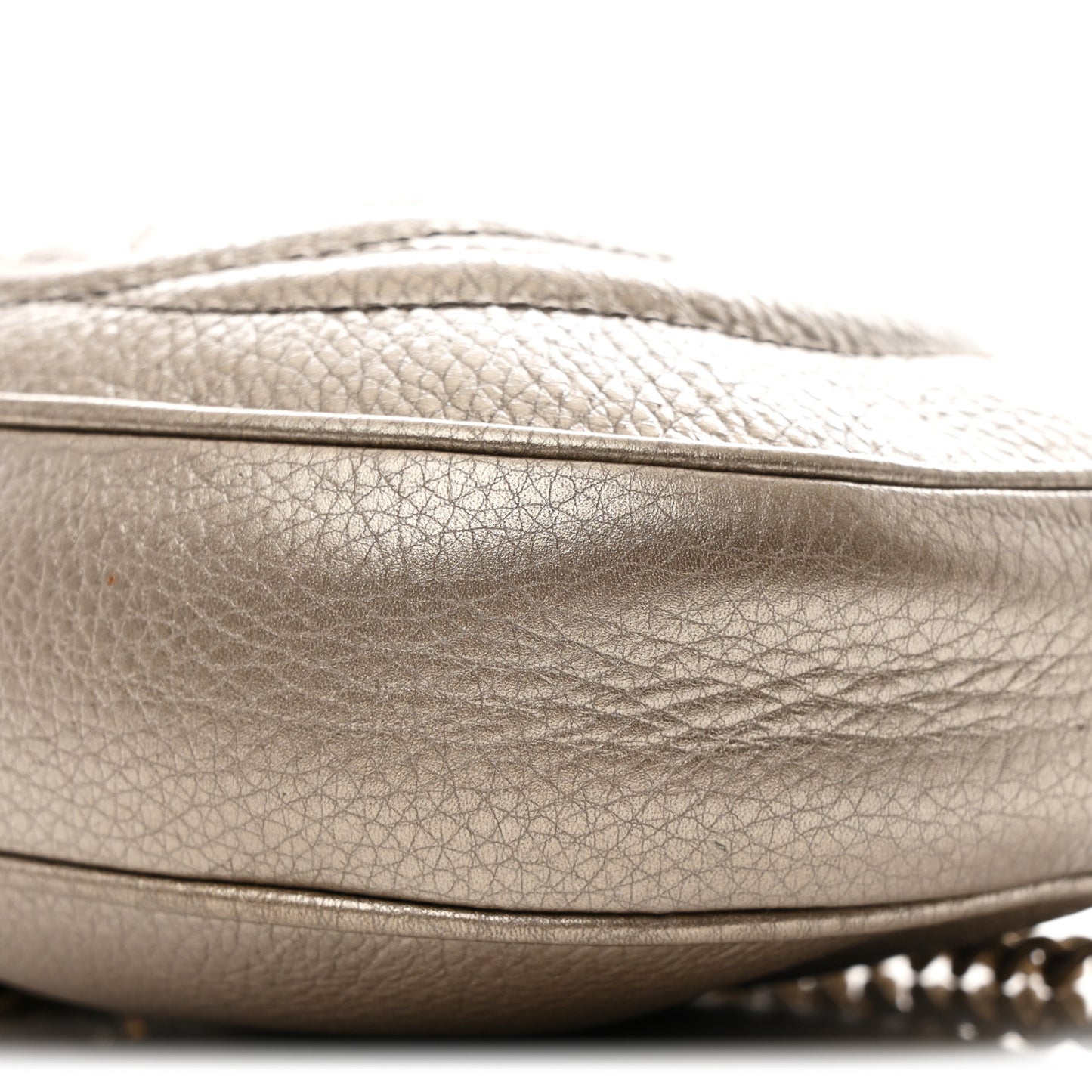 Metallic Pebbled Calfskin Mini Soho Chain Bag Golden Beige