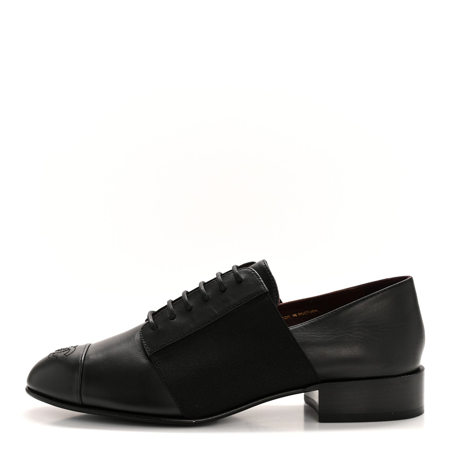 Calfskin Elastic Lace Up Cap Toe CC Loafers 37 Black