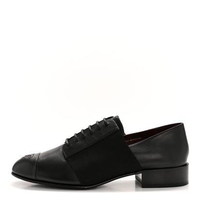 Chanel Calfskin Elastic Lace Up Cap Toe CC Loafers 37 Black 1 of 10