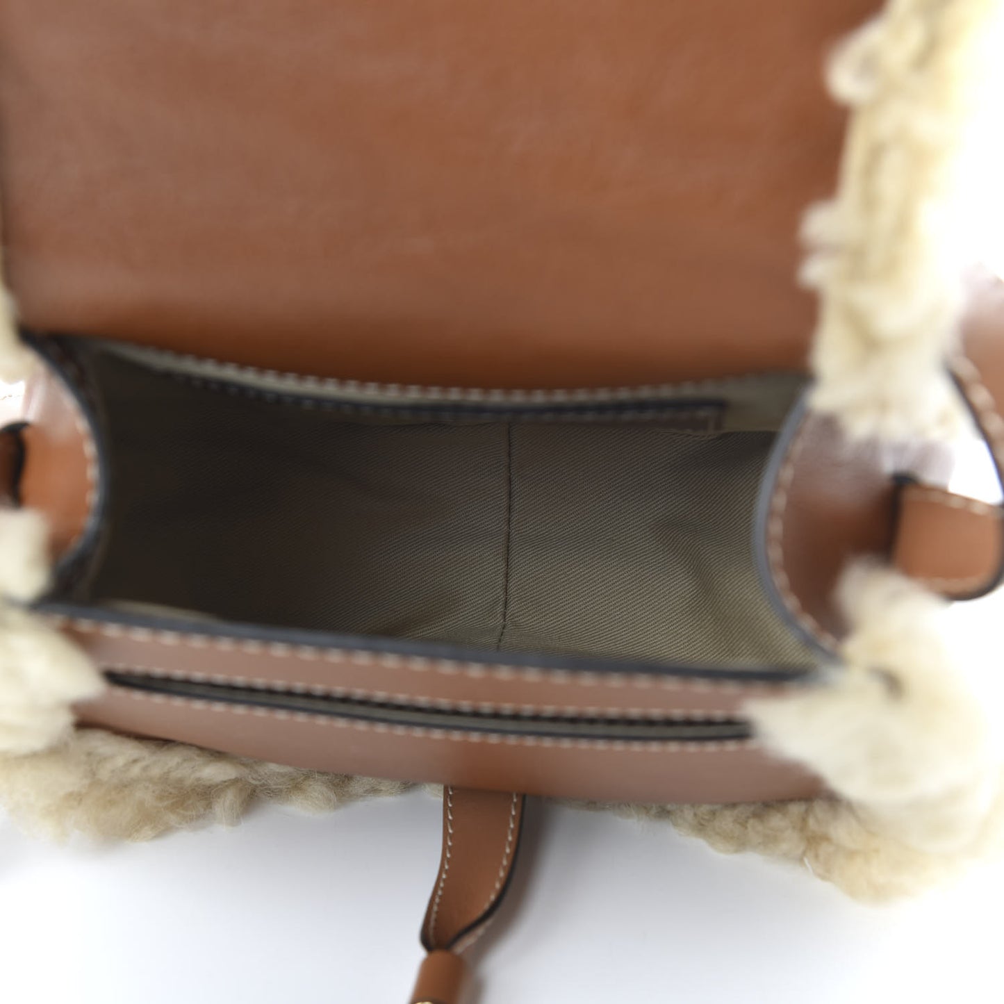 Small Grain Shiny Calfskin Shearling Small Marcie Round Crossbody Bag Caramel