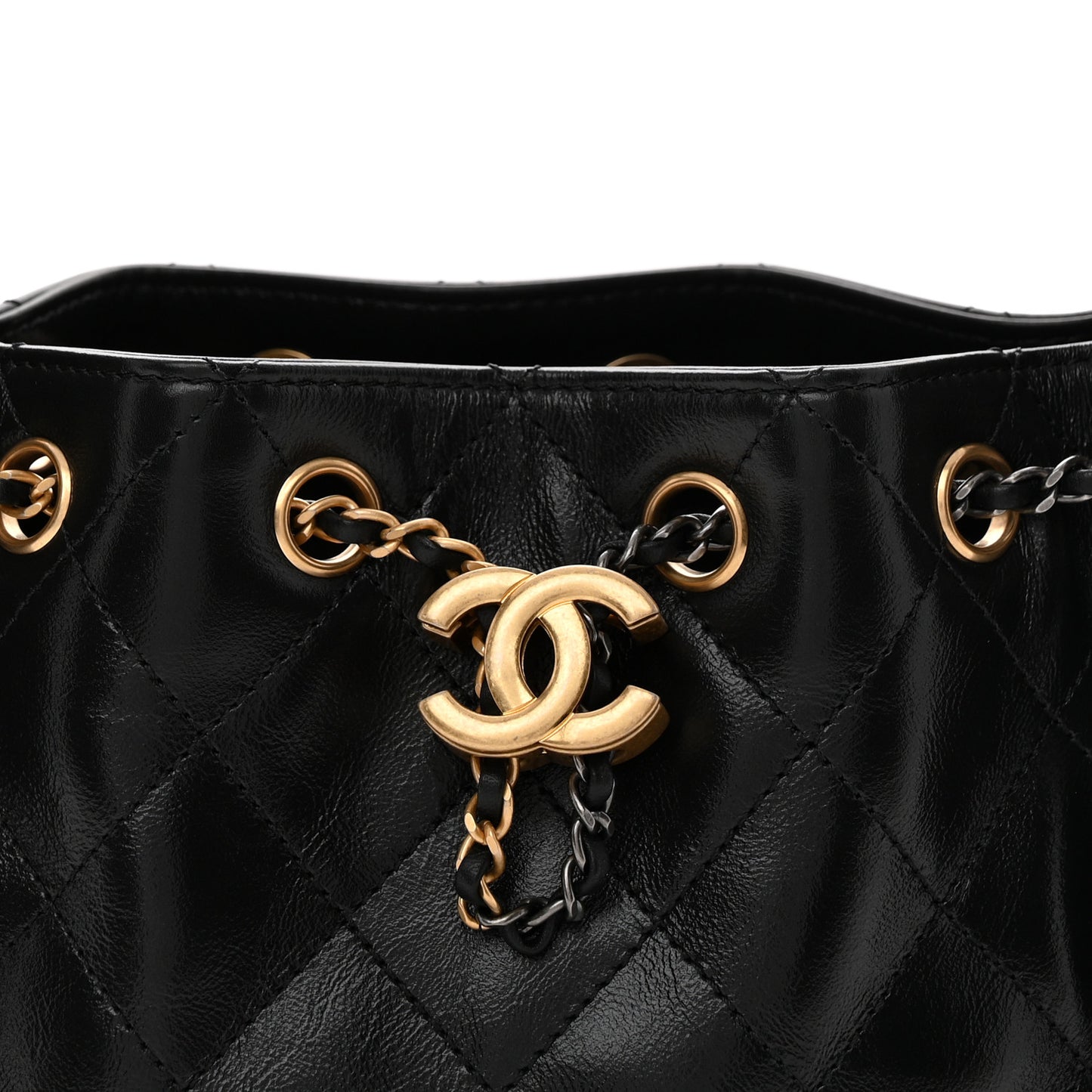 Shiny Crumpled Calfskin Quilted Mini Chanel 25 Handbag Black