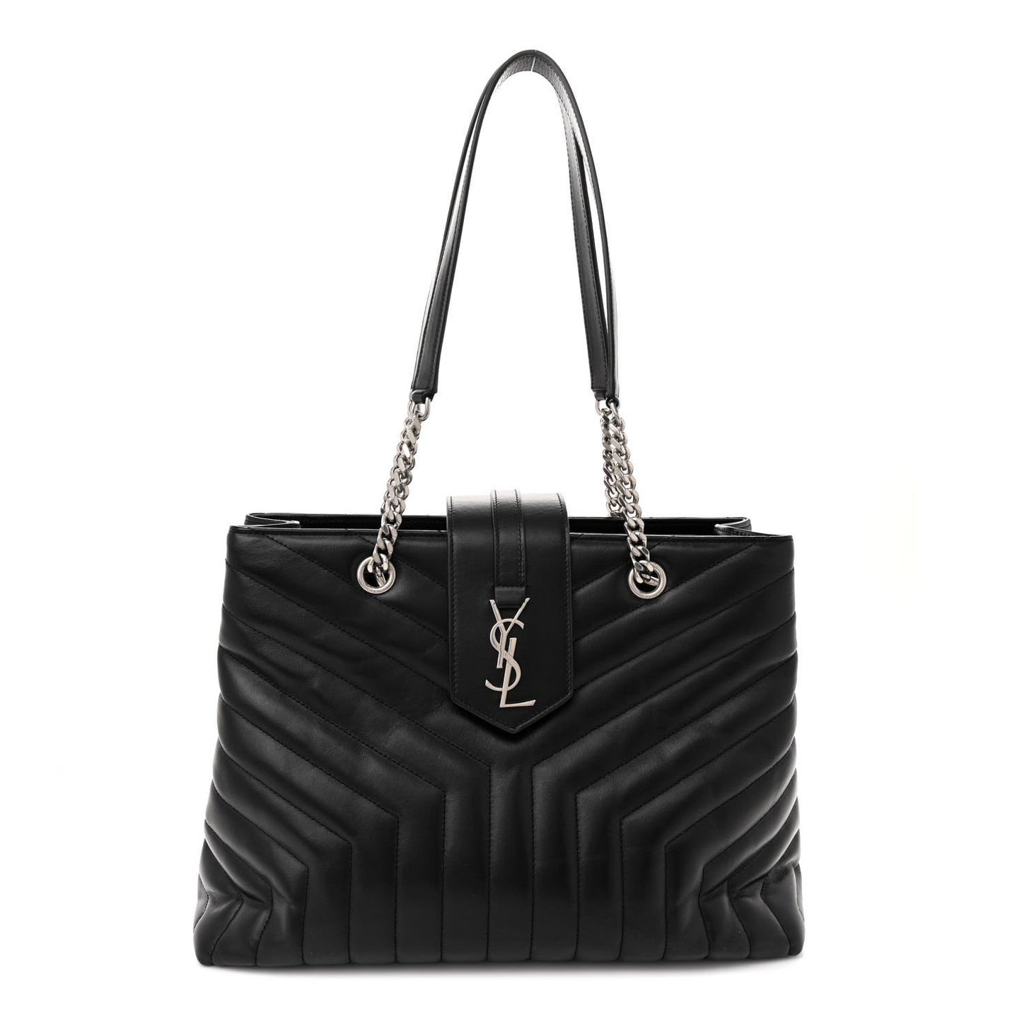 Calfskin Y Quilted Monogram Large Loulou Shopper Black