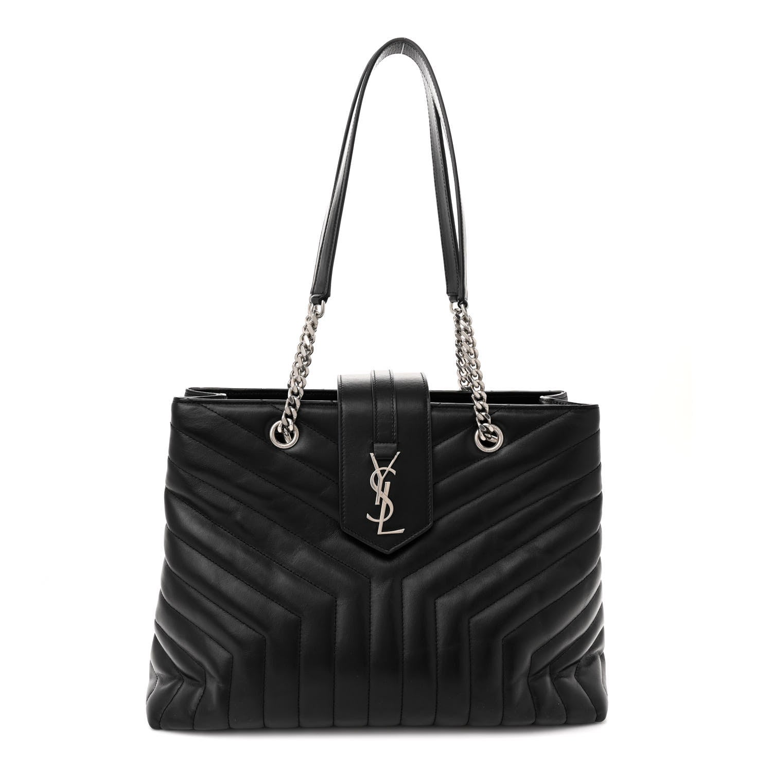 Saint Laurent Calfskin Y Quilted Monogram Large Loulou Shopper Black 1 of 10