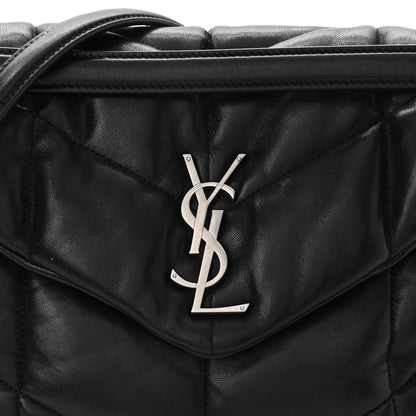 Saint Laurent Lambskin Quilted Medium Loulou Puffer Monogram Chain Satchel Black 10 of 13