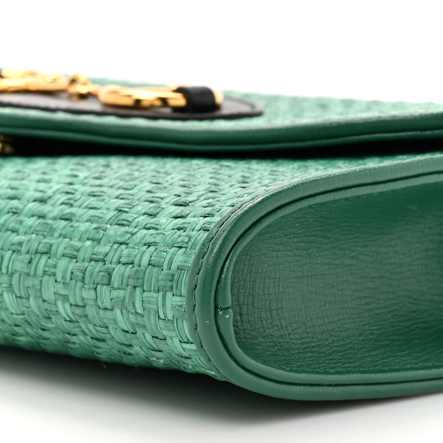 Gucci Straw Azalea Calfskin Mini Horsebit 1955 Chain Shoulder Bag Green Black 9 of 11