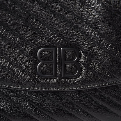 Balenciaga Shiny Goatksin Logo Embossed Monochrome M BB Round Shoulder Bag Black 14 of 14