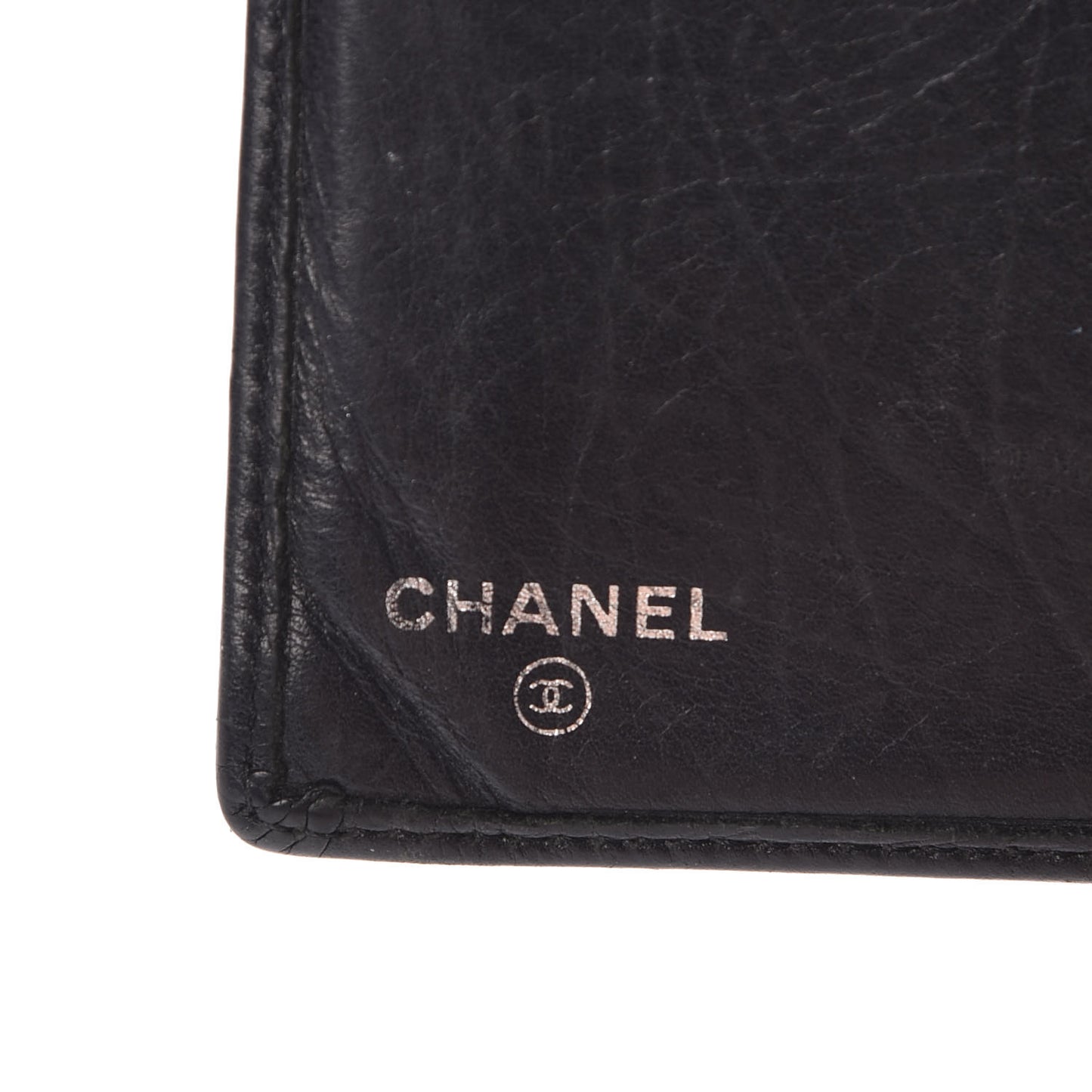Aged Calfskin Quilted Cambon Yen Wallet Black