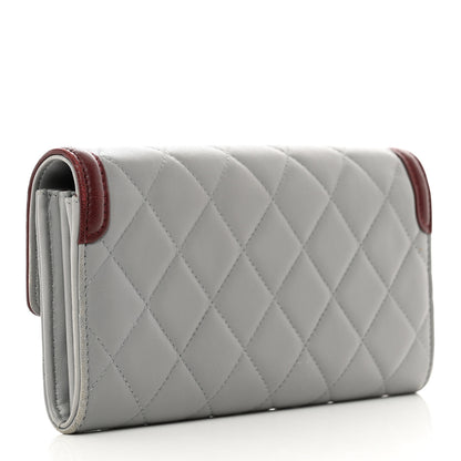 Chanel Lambskin Quilted Large Two Tone Day Gusset Flap Wallet Grey Burgundy 3 of 10