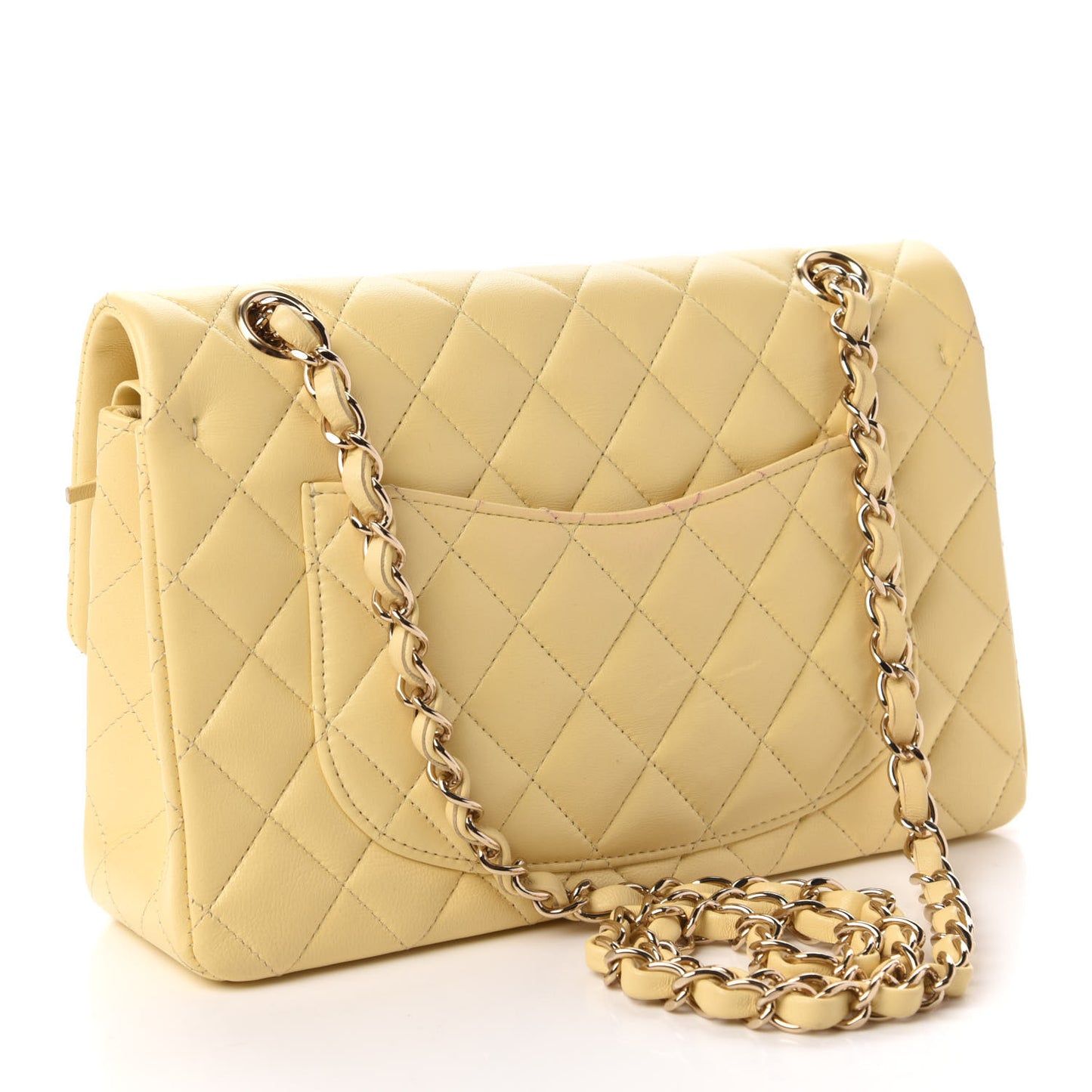 Lambskin Quilted Small Double Flap Yellow