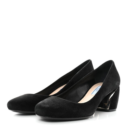 Prada Suede Block Heel Pump 38.5 Black 3 of 7