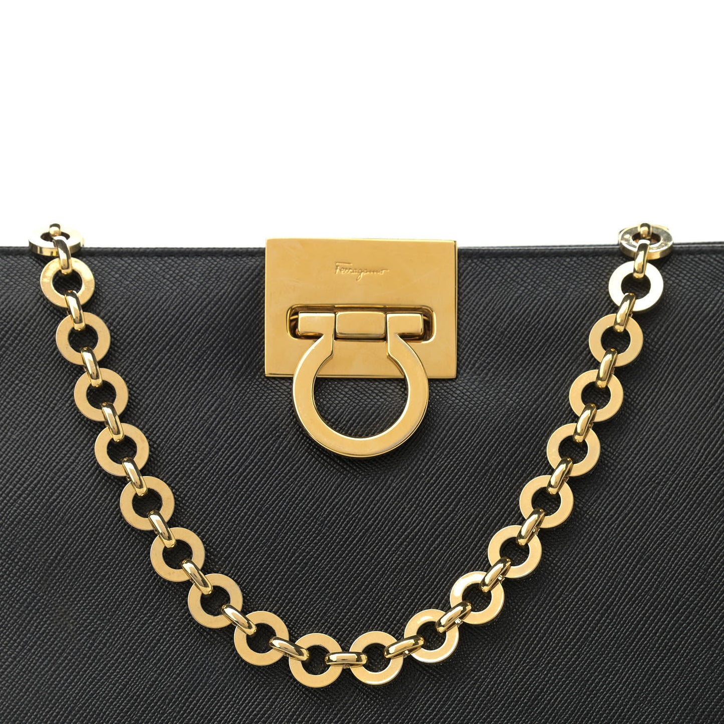 Printed Calfskin Gancini Trifolio Chain Bag Black