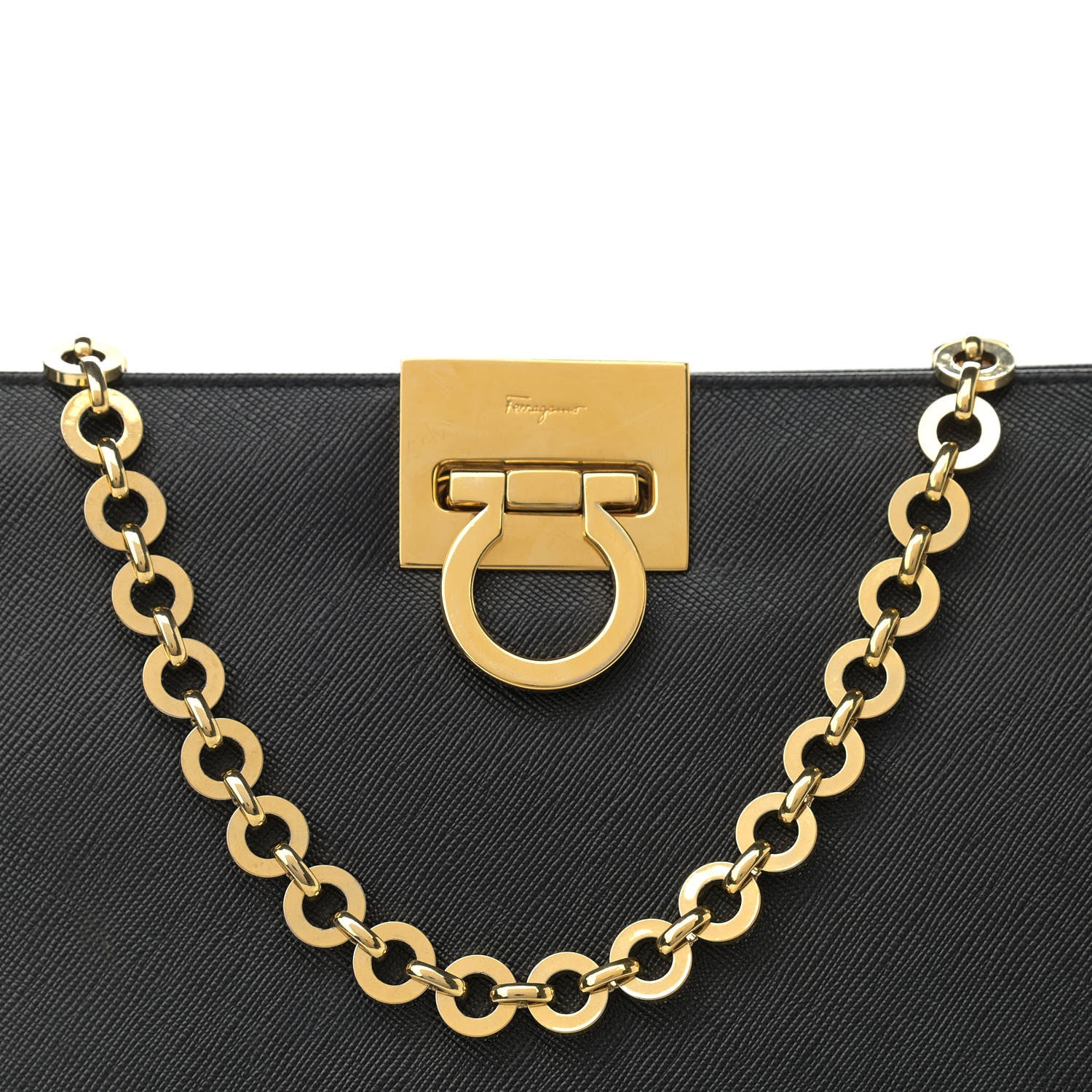 Salvatore Ferragamo Printed Calfskin Gancini Trifolio Chain Bag Black 7 of 9