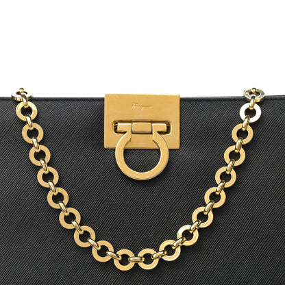 Salvatore Ferragamo Printed Calfskin Gancini Trifolio Chain Bag Black 7 of 9