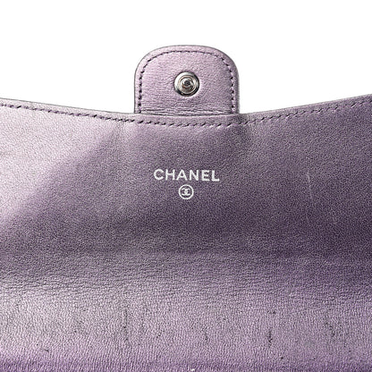Chanel Iridescent Lambskin Quilted Large Gusset Flap Wallet Purple 6 of 13
