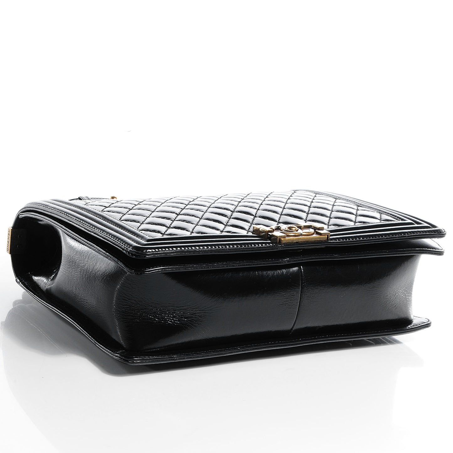 Glazed Calfskin Large Boy Flap Black