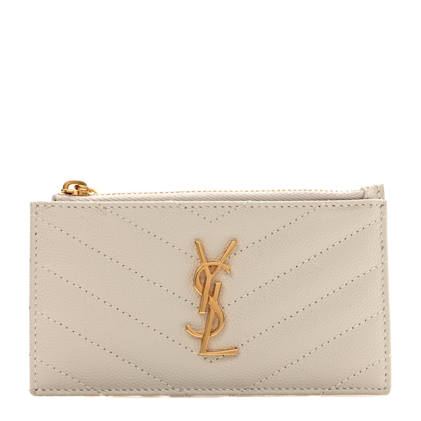 Grain De Poudre Matelasse Chevron Monogram Fragments Zippered Card Case Crema Soft