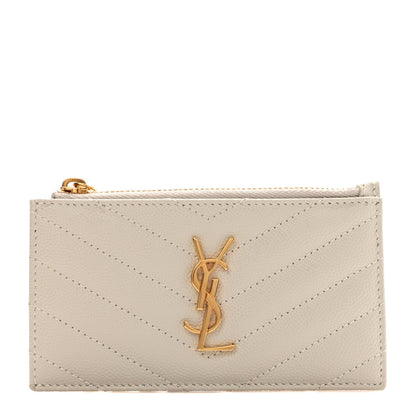 Saint Laurent Grain De Poudre Matelasse Chevron Monogram Fragments Zippered Card Case Crema Soft 1 of 7