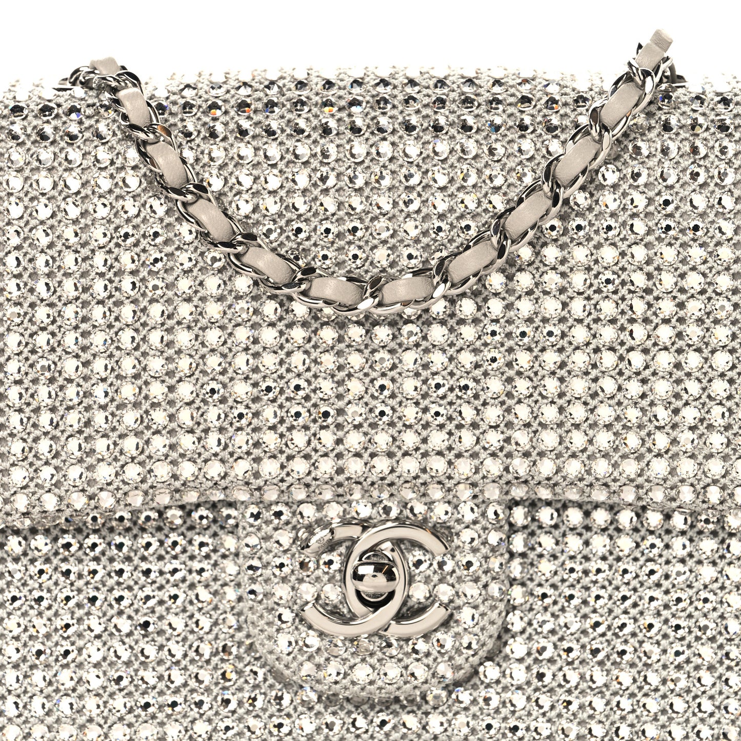 Crochet Strass Evening Flap Bag Silvery