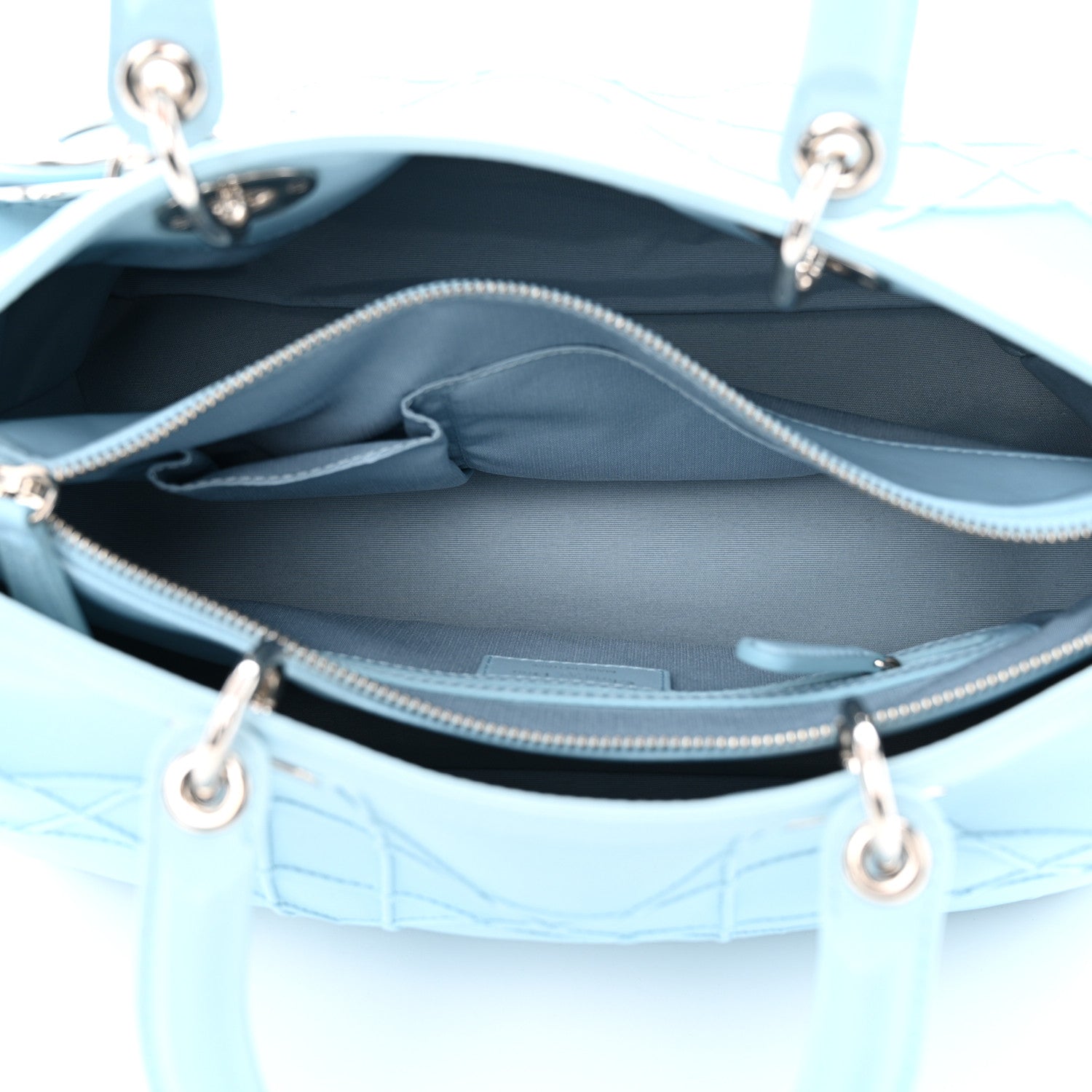 Christian Dior Lambskin Cannage Granville Polochon Light Blue 5 of 11