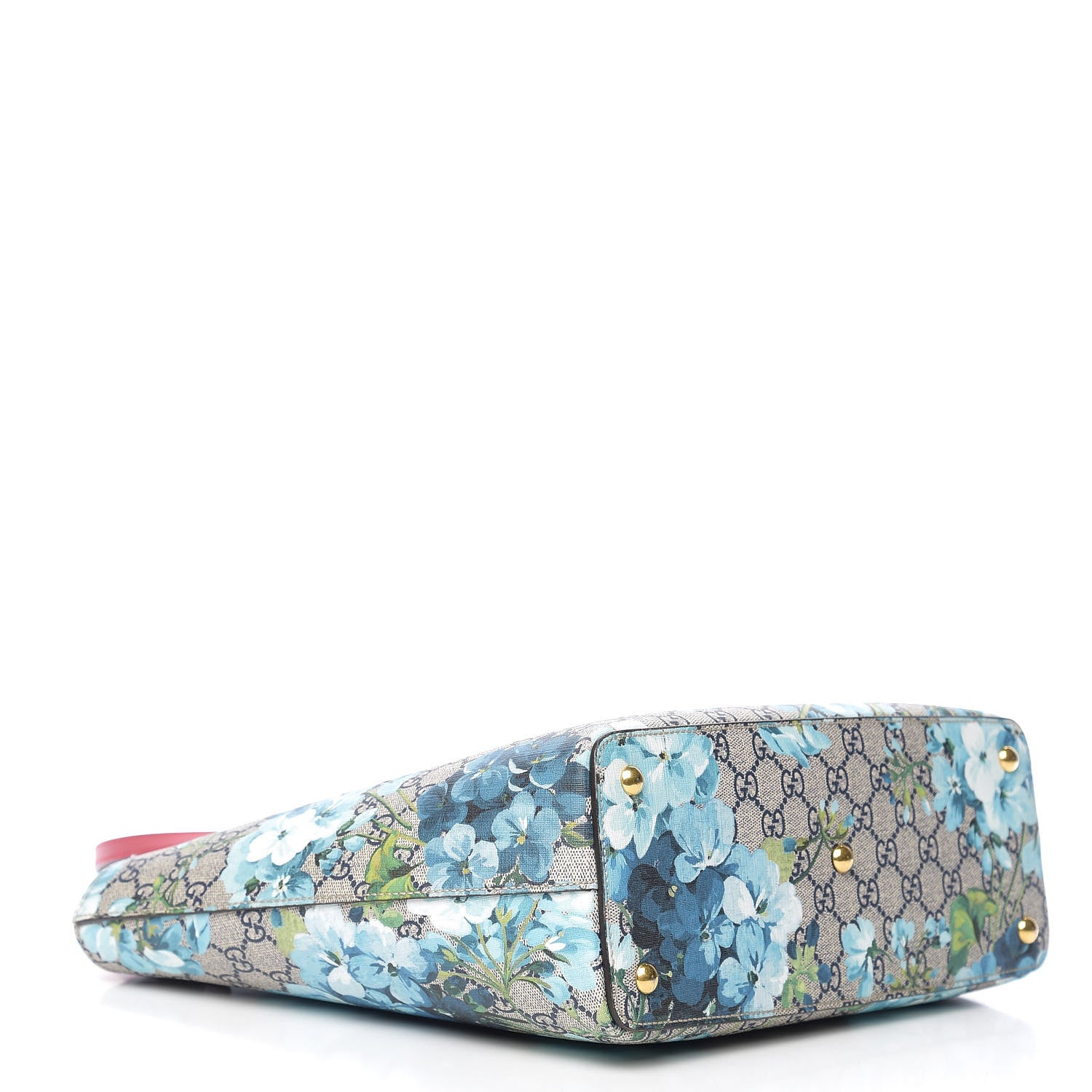 Gucci GG Supreme Monogram Blooms Medium Zippered Bucket Tote Beige Blue Navy Hibiscus Red 3 of 9