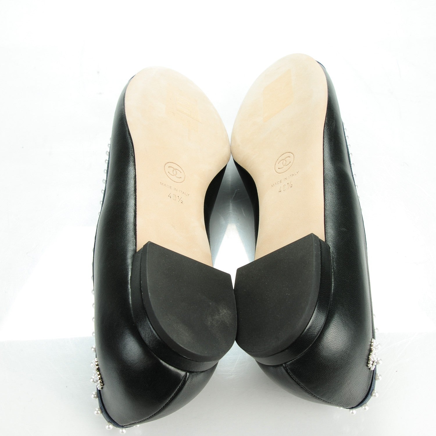 Chanel Lambskin Cap Toe Pearl CC Ballerina Flats 40.5 Black Navy 5 of 9