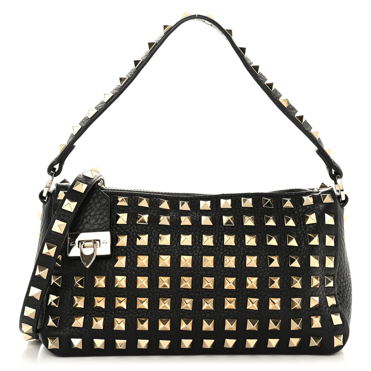 Grained Calfskin Small Rockstud All Over Crossbody Bag Black