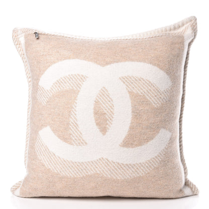 Chanel Wool Cashmere CC Pillow Ivory Havana Beige 3 of 7