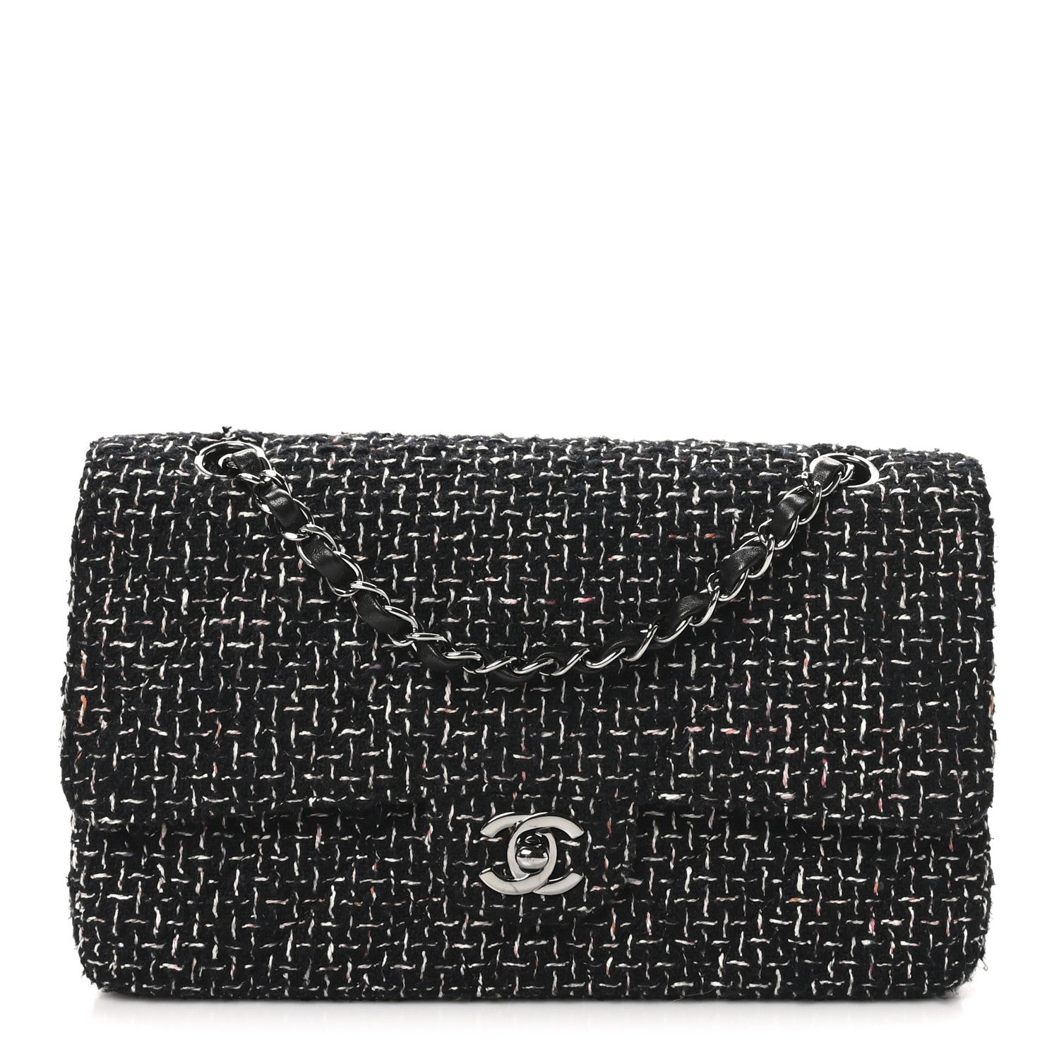 Chanel Tweed Quilted Medium Double Flap Black Multicolor 1 of 11