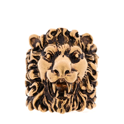 Gucci Metal Lion Head Ring 59 8.75 Aged Gold 1 of 6