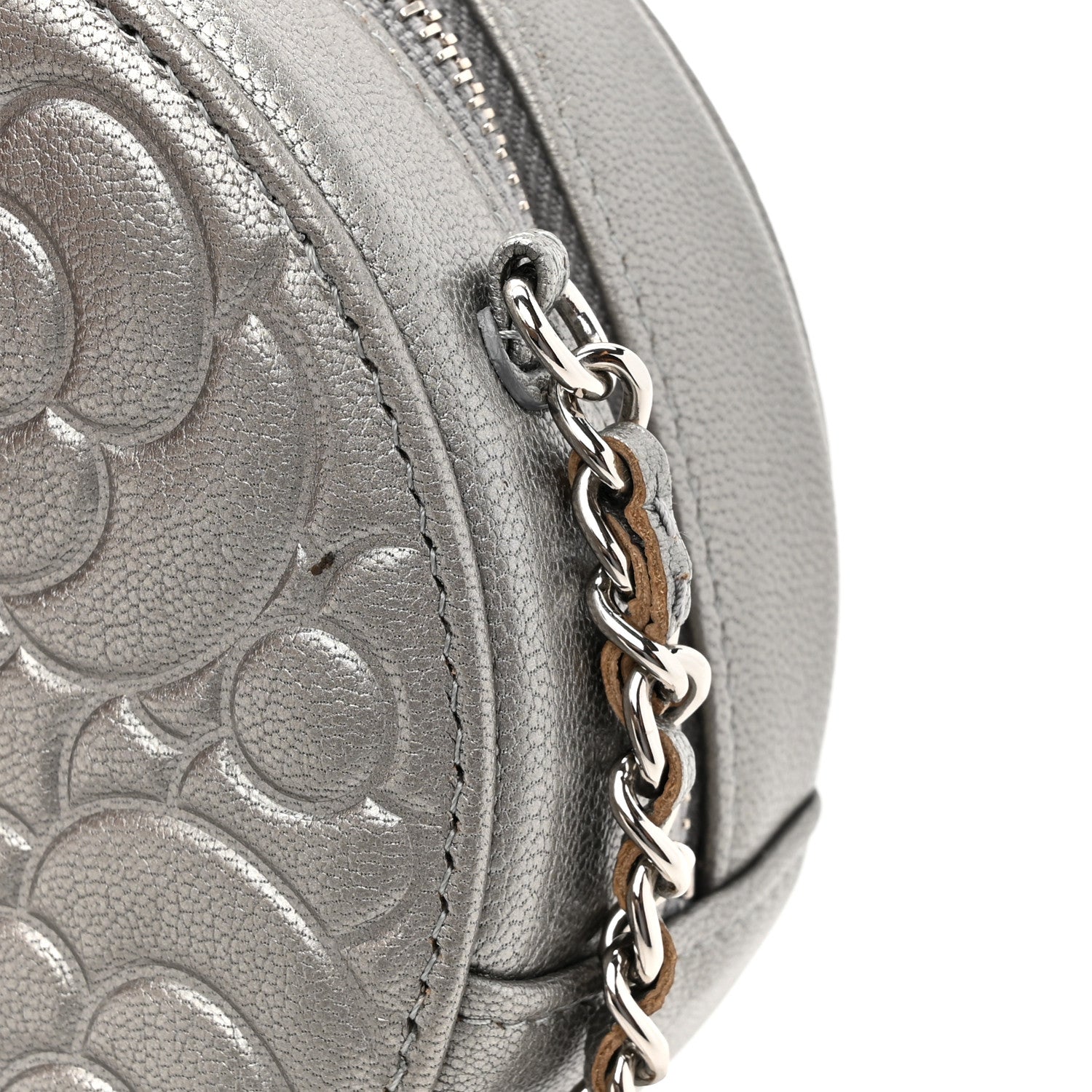 Chanel Goatskin Camellia Quilted Round Clutch With Chain Grey 11 of 12