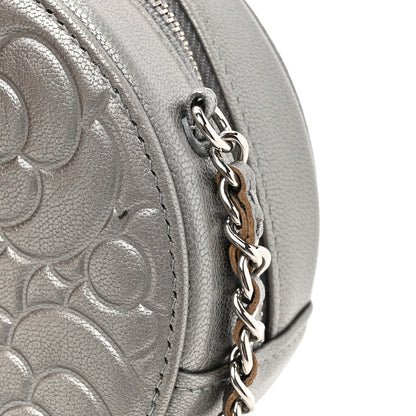 Chanel Goatskin Camellia Quilted Round Clutch With Chain Grey 11 of 12